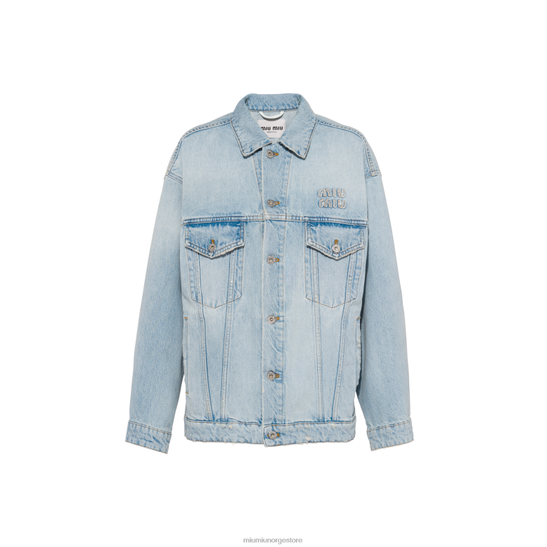 brodert denim blouson jakke Miu Miu lyse blå 4R2LJ524 klar til å ha på