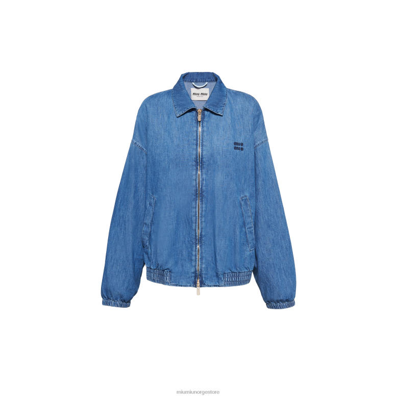chambray blouson jakke Miu Miu safirblå 4R2LJ455 klar til å ha på