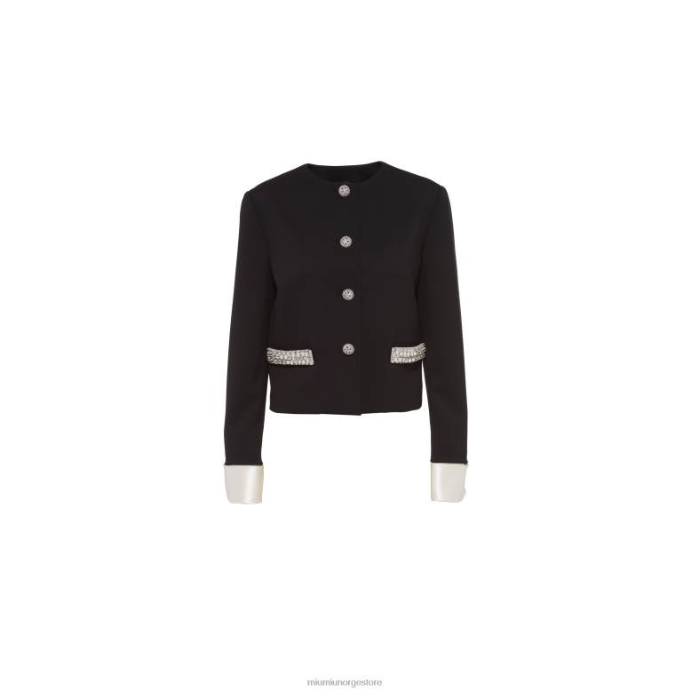 enkeltspent grain de poudre jakke Miu Miu svart 4R2LJ490 klar til å ha på