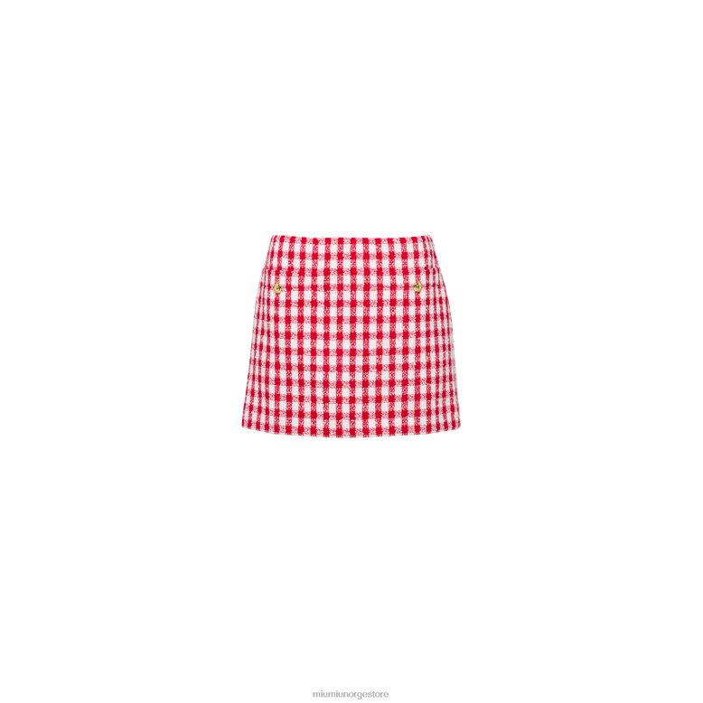 gingham rutete boucle skjørt Miu Miu hvit rød 4R2LJ866 klar til å ha på