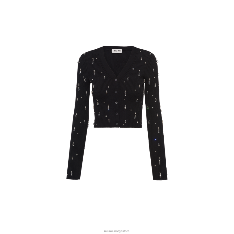 brodert ull cardigan Miu Miu svart 4R2LJ807 klar til å ha på