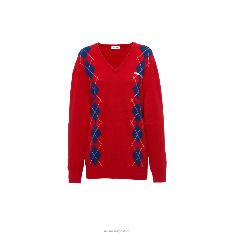 intarsia strikket kashmirgenser Miu Miu rød 4R2LJ799 klar til å ha på