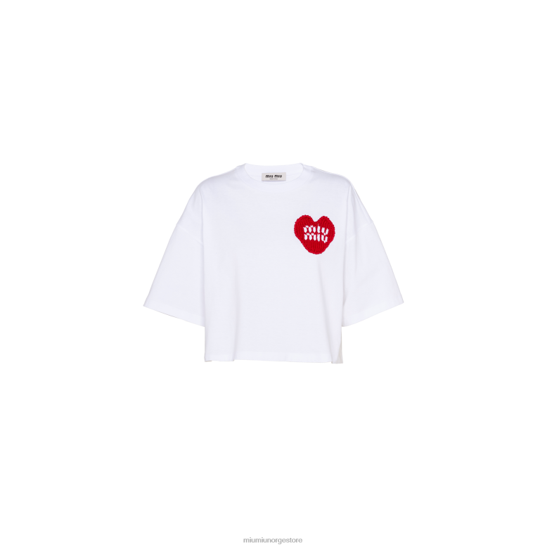 beskåret bomull t-skjorte Miu Miu hvit 4R2LJ726 klar til å ha på