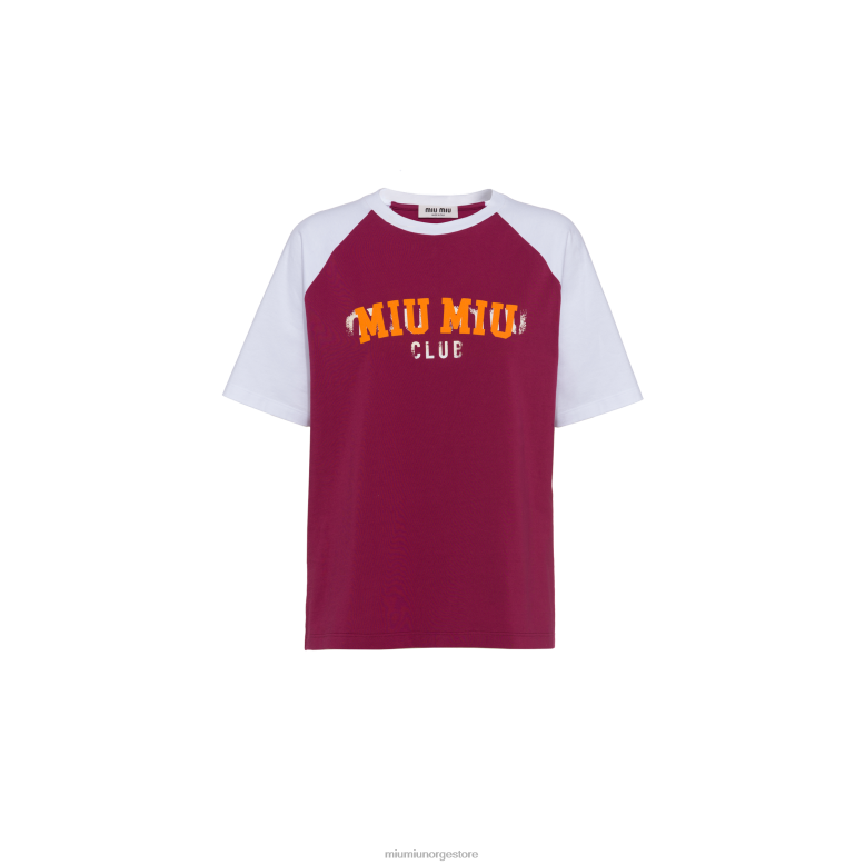 bomull t-skjorte Miu Miu burgunder 4R2LJ705 klar til å ha på