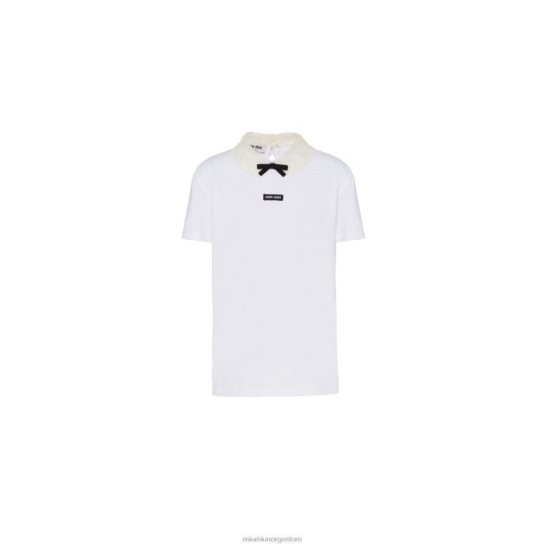 bomull t-skjorte Miu Miu hvit 4R2LJ711 klar til å ha på