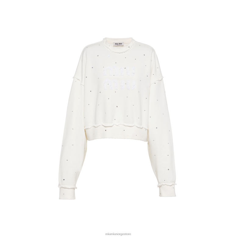 bomullsbrodert genser med krystaller Miu Miu hvit 4R2LJ693 klar til å ha på