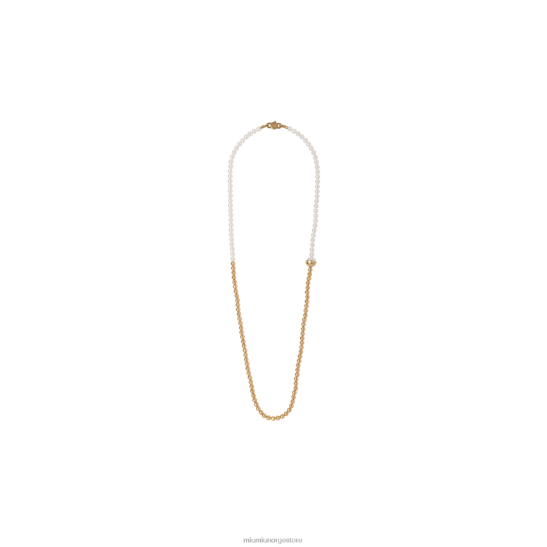 metall- og perlekjede Miu Miu gull/krem 4R2LJ1366 juveler