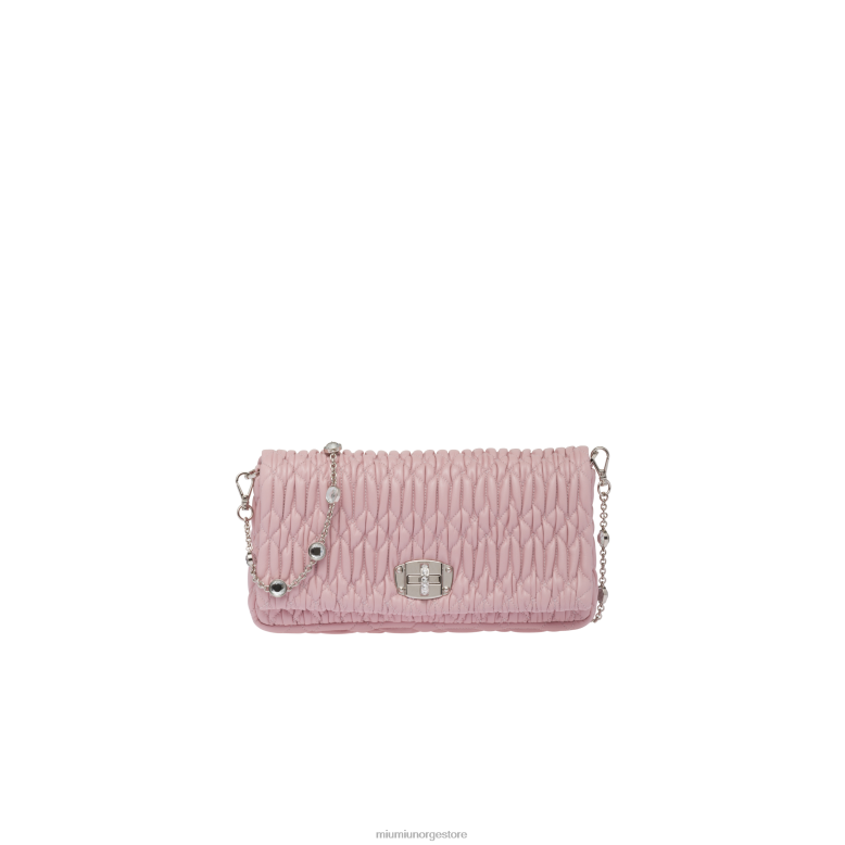 crystal cloque nappa skinnveske Miu Miu alabast rosa 4R2LJ104 samling